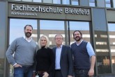 Unterstützen Gründungsinteressierte an der FH Bielefeld: Prof. Dr. Tim Kampe, Dr. Stefanie Pannier, Prof. Dr. Uwe Rössler und Martin Kalis (von links).
Foto: FH Bielefeld / Verena Kukuk