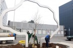 Von Hand wurde das Pflanzloch für den neuen Apfelbaum im Herzen des Kunstwerks "Später sein wird" von den Mitarbeitern der Firma Pöhler aus Bad Driburg gegraben, bevor der Baum behutsam ausgerichtet und eingepflanzt wurde.Foto:© Stadt Paderborn